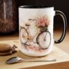 Just Keep Going Watercolor Bicycle Two-Tone Coffee Mugs, 15oz