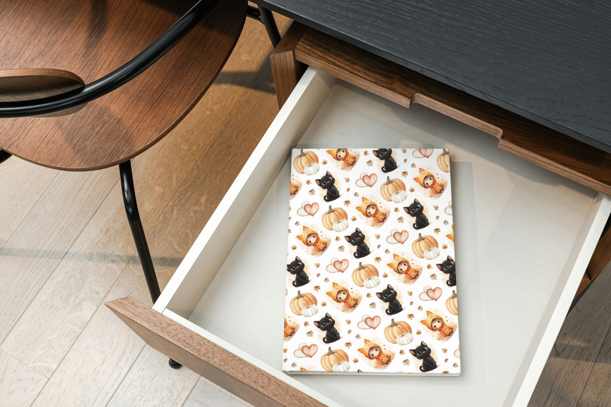 Cats and Pumpkins Seamless Pattern Book Mockkup