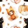 Cats and Pumpkins Seamless Pattern Paper