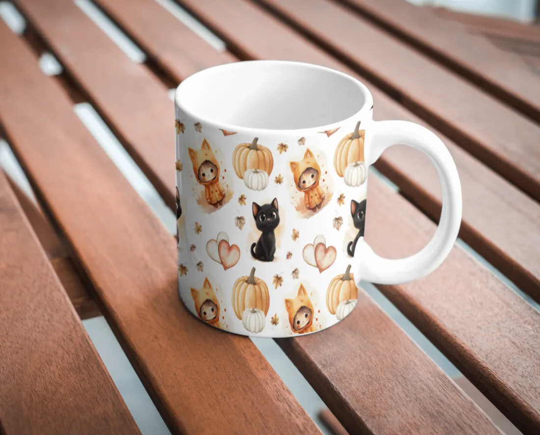 Cats & Pumpkins Seamless Pattern Mug