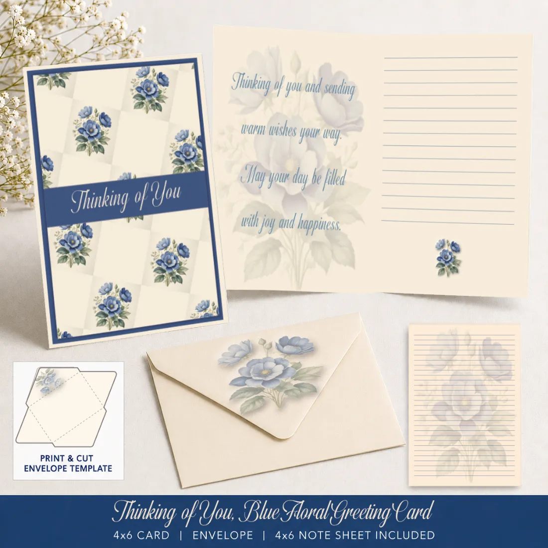Thinking of You Blue Floral Mockup