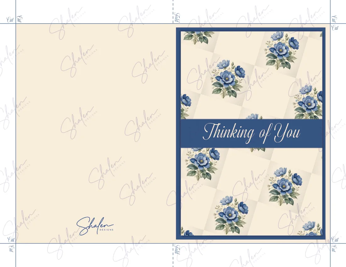 Thinking of You Blue Floral Card Front