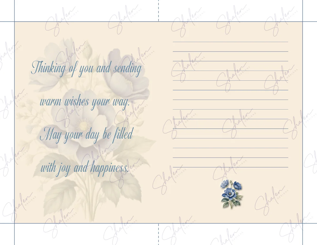 Blue Floral Thinking of You Printable Greeting Card Set – 4x6 Card, Envelope & Note Sheet - Image 3